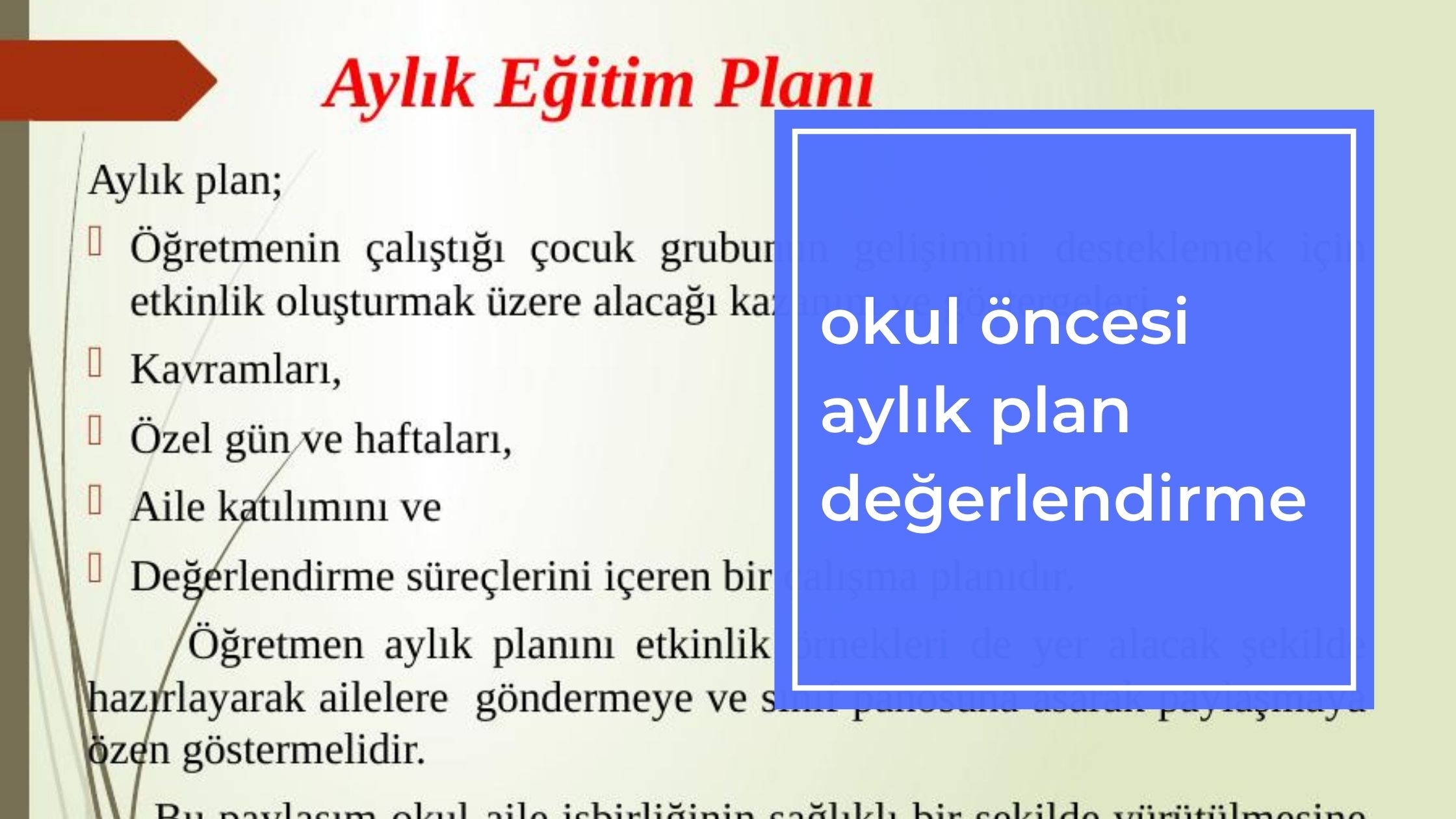 Okul Öncesi Aylık Plan Değerlendirme