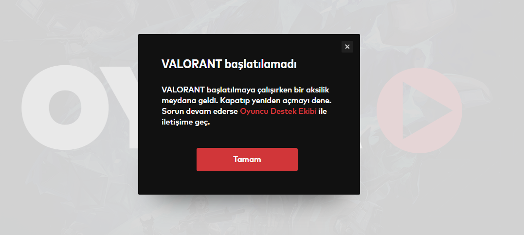 valorant başlatılamadı hatası