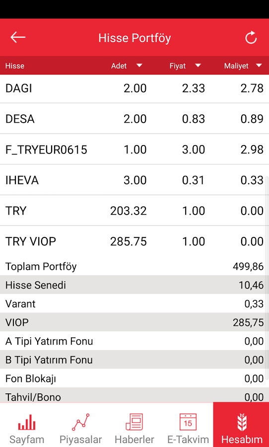 zborsa portföy gözükmüyor